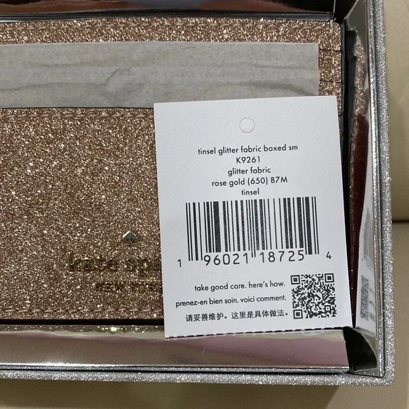 NWT Kate Spade Rose Gold Sparkle Glitter Tinsel Boxed Small Card Holder Wallet - Picture 13 of 16